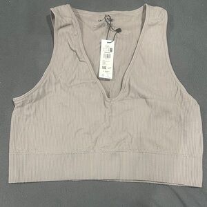 Garage Beige Ribbed Crop Top